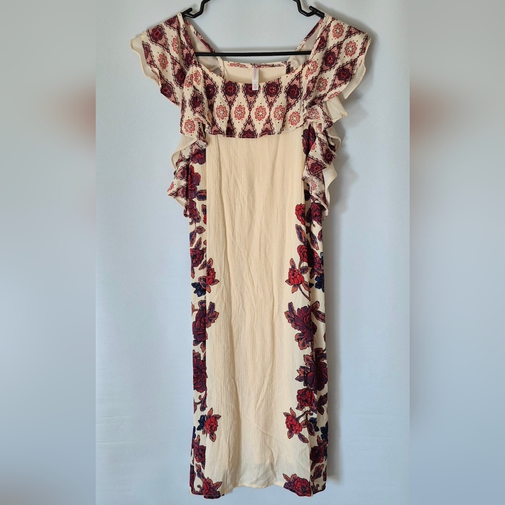 Xhilaration Cream Ruched Tiered Maxi Dress
